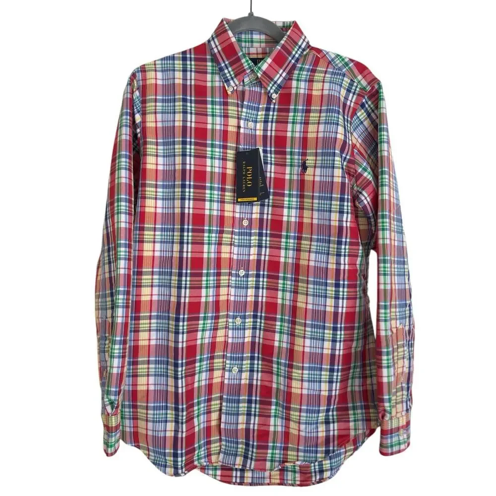 Polo Ralph Lauren Performance Oxford Shirt, Mens S, Red Plaid | NEW $138